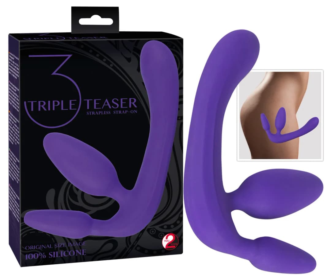 Безременевий страпон Triple Teaser Strapless Strap - On, фіолетовий — фото 1