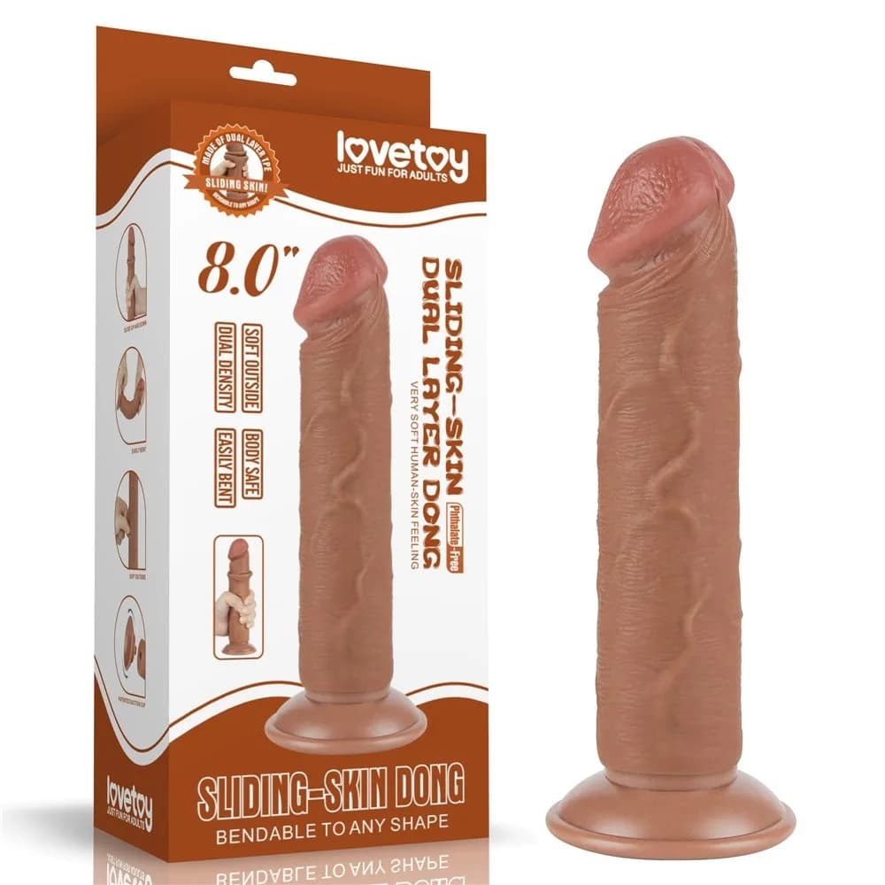 Фалоімітатор 8'' SLIDING SKIN DUAL LAYER DONG BROWN — фото 1